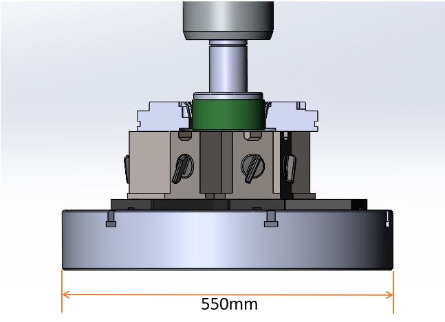 主軸の振りø550mm+最大積載重量500kgの中型ワークに対応